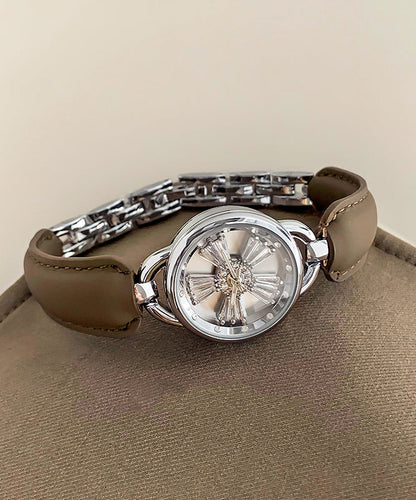 Simple White Leather Zircon Hardlex Crystal Watches