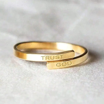 Silver Trust God Engraved Ring - (adjustable)