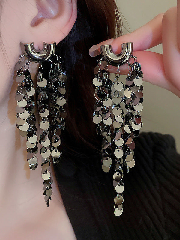 Geometric Color Tasseled Drop Earrings