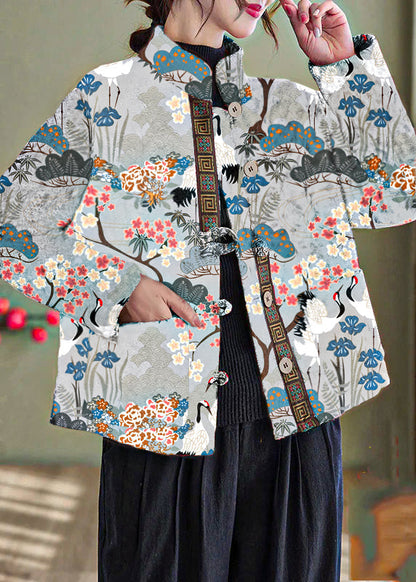 Green-cashew Print Pockets Cotton Filled Parka Winter