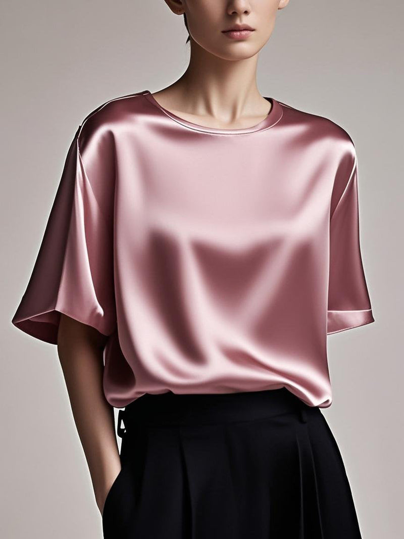 Fitted Oil Painting Color Scheme Patchwork Silk Tops Summer