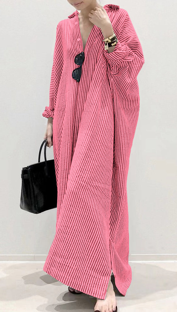 Boutique Black Peter Pan Collar Striped Shirts Dress Spring