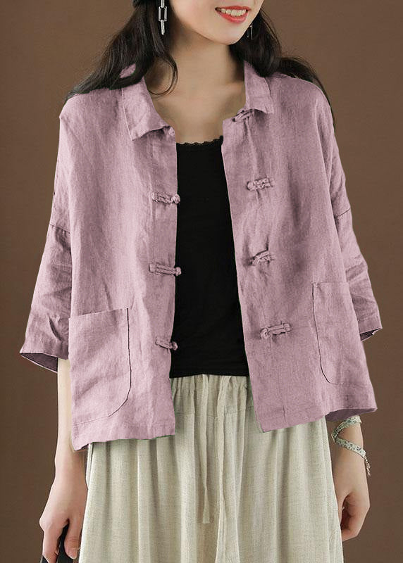 Blue Cashew Nuts Peter Pan Collar Pockets Summer Linen Top