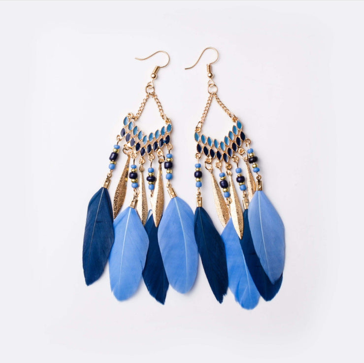 Chain Tassel Feather Earrings