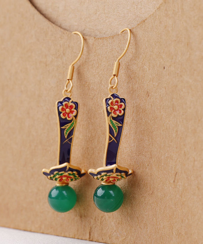 Boutique Green Sterling Silver Jade Agate Drop Earrings