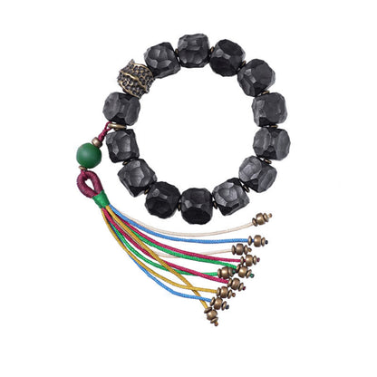 Ebony Wood and Copper Peace Wrist Mala Bracelet 15-18cm