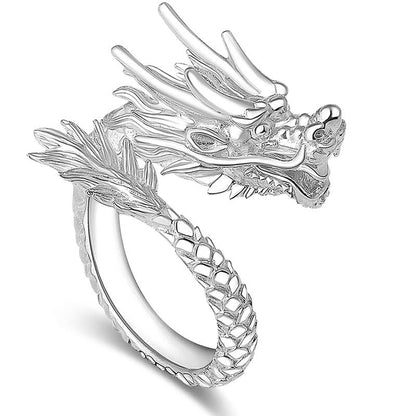 Buddha Stones 990 Sterling Silver Dragon Design Luck Protection Strength Adjustable Ring