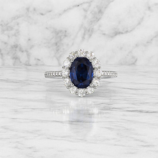 "diana" Blue Sapphire Halo Ring