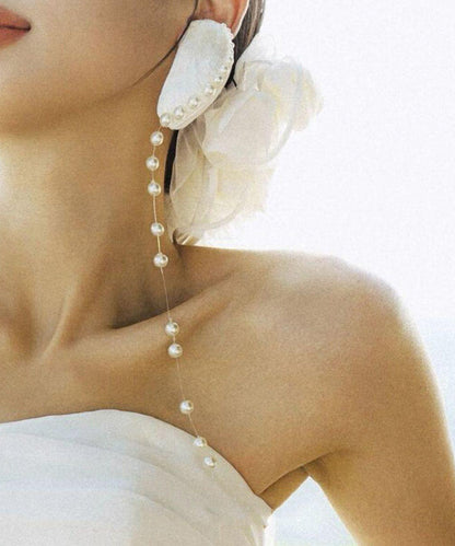 Original Design White Alloy Shell Pearl Tassel Drop Earrings