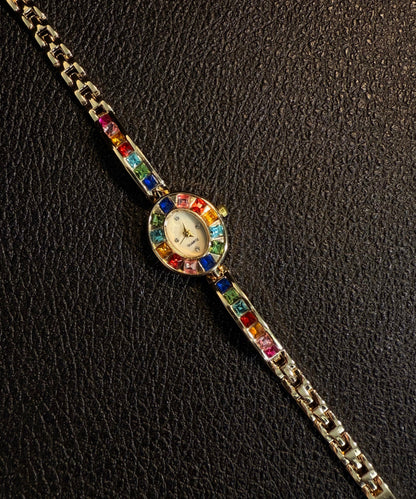 Stylish Rainbow Alloy Crystal Chromatic Time Watches