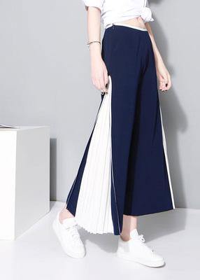 Blue Chiffon Loose Wide Leg Pants Loose Patchwork Trousers
