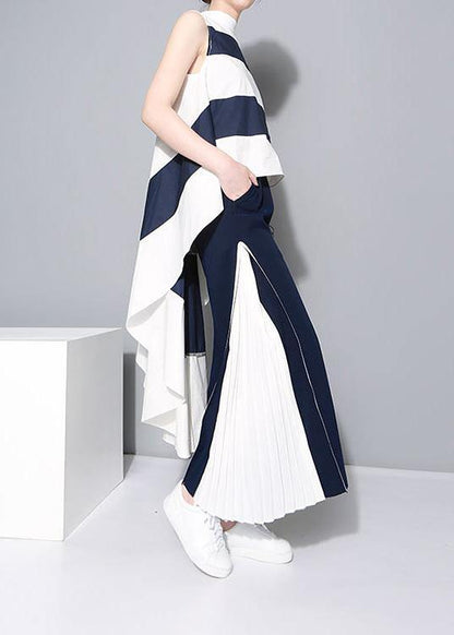 Blue Chiffon Loose Wide Leg Pants Loose Patchwork Trousers