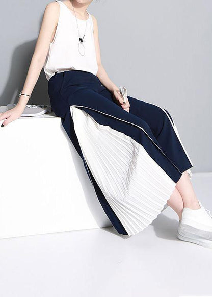 Blue Chiffon Loose Wide Leg Pants Loose Patchwork Trousers