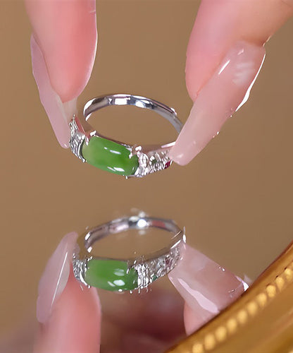 Retro Green Sterling Silver Jade Rings