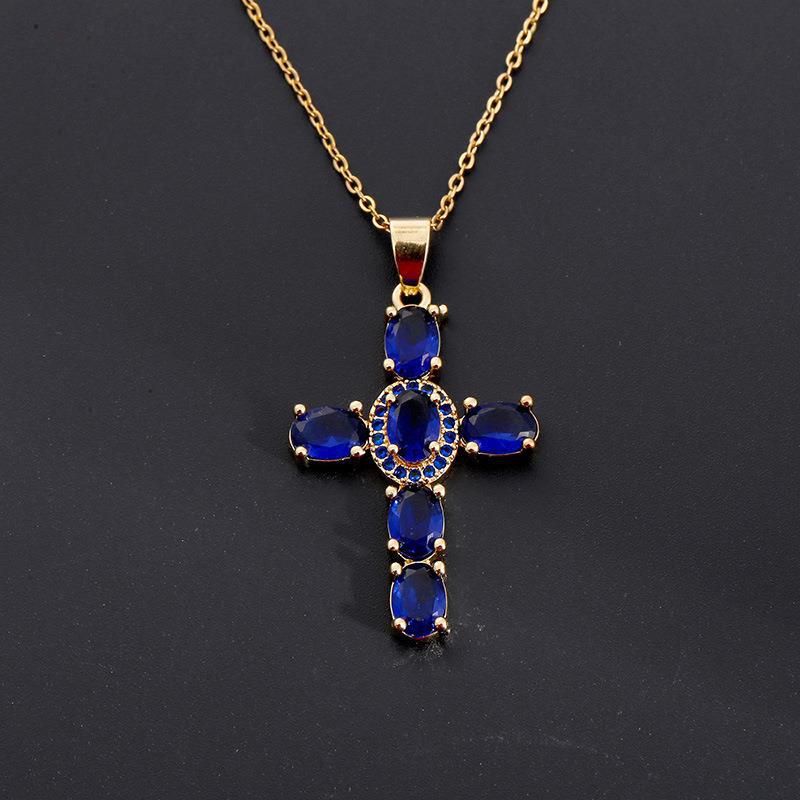 Colorful Gemstones Cross Necklaces