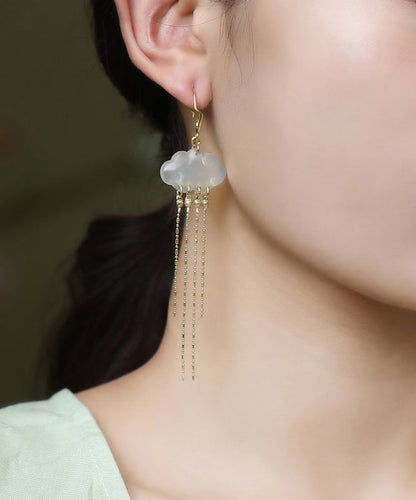 White Silver Plated Gem Stone Drop Earrings