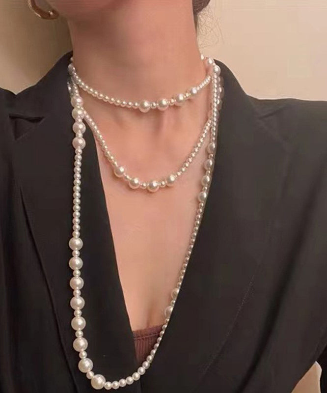 White Pearl Layered Gratuated Bead Necklace