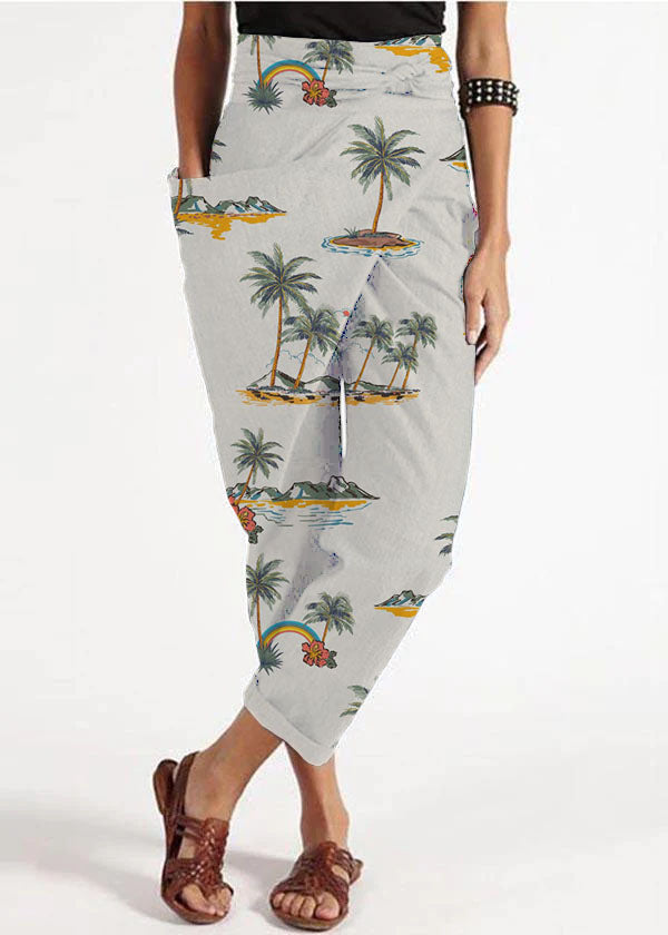 Handmade Pattern Asymmetrical Design High Waist Cotton Harem Summer Pants