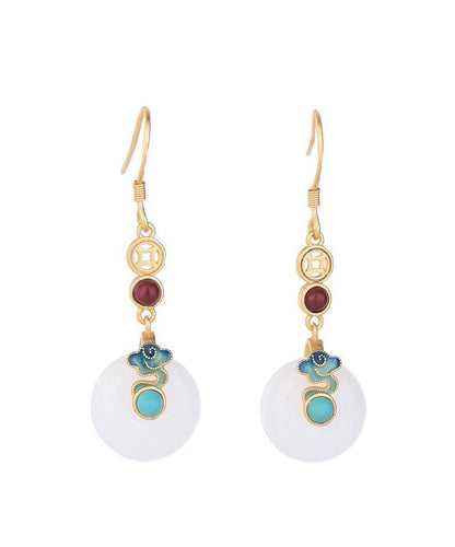 White Sterling Silver Overgild Inlaid Jade Xiang Yun Drop Earrings