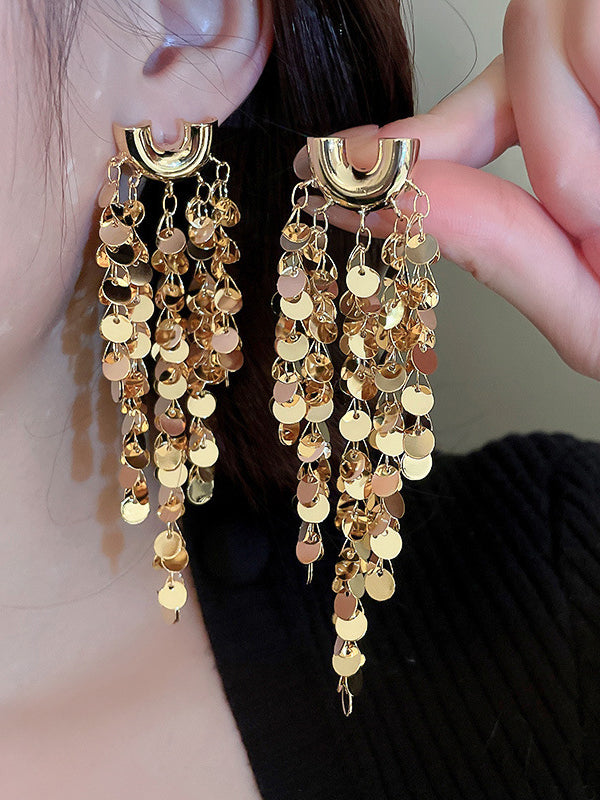 Geometric Color Tasseled Drop Earrings