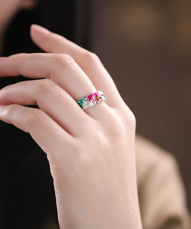 Silk Sterling Silver Enamel Lotus Rings