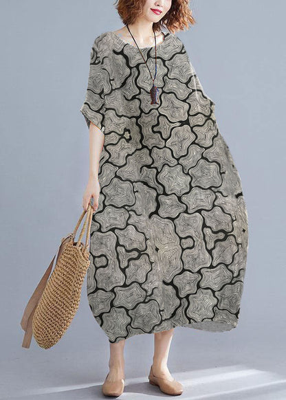 Orange O-neck Striped Summer Cotton Maxi Dresses