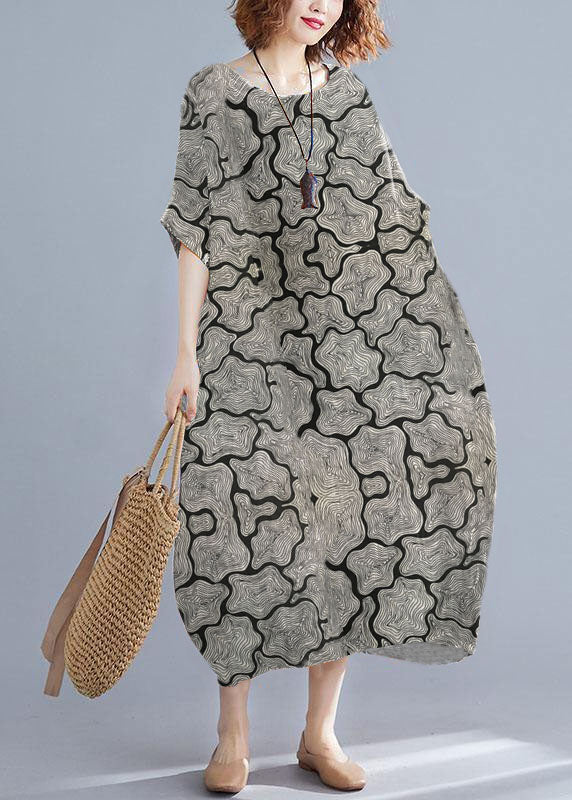 Orange O-neck Striped Summer Cotton Maxi Dresses