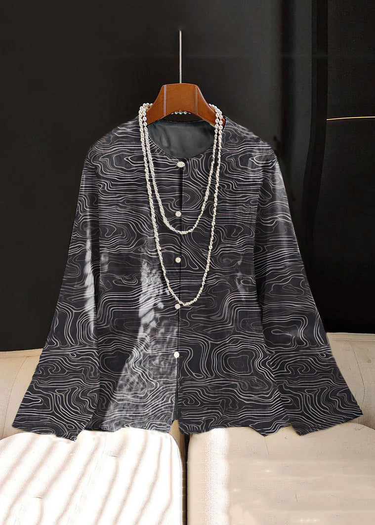 Chinese Style Yellow Flower Print Button Silk Coat Long Sleeve