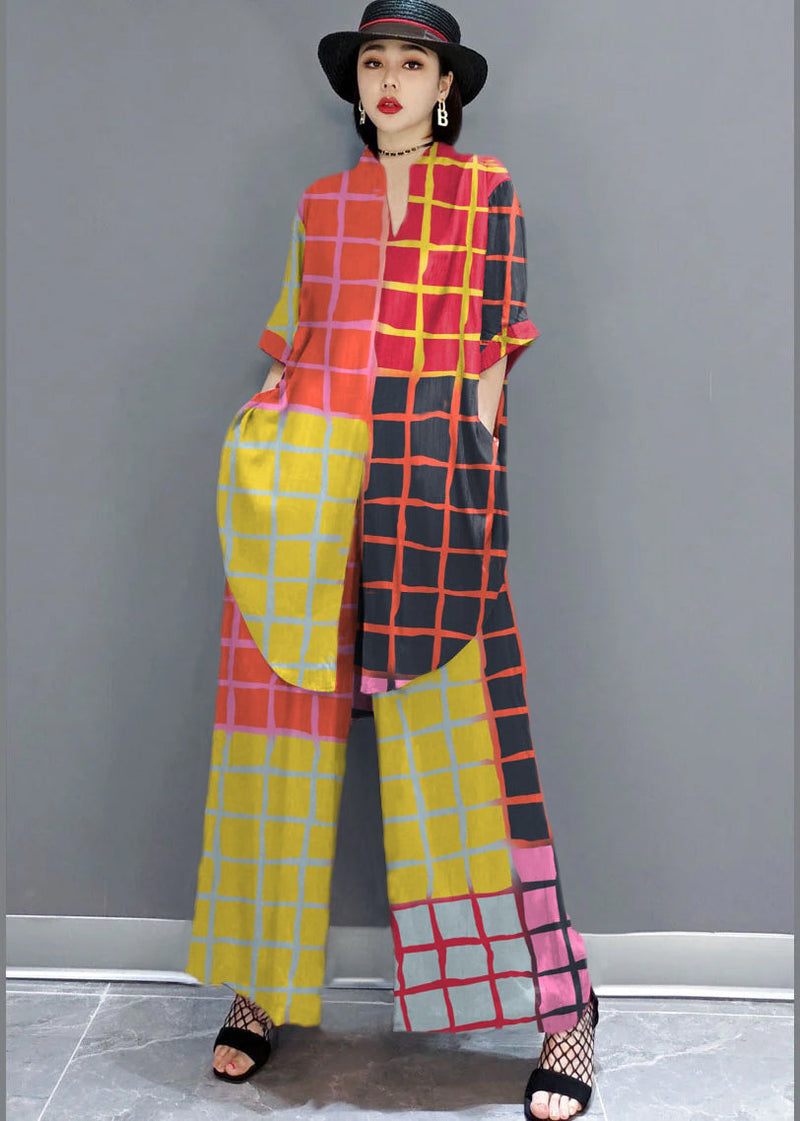 Red Peter Pan Collar Shirt Wide Leg Pants Satin Two Pieces Set Spring