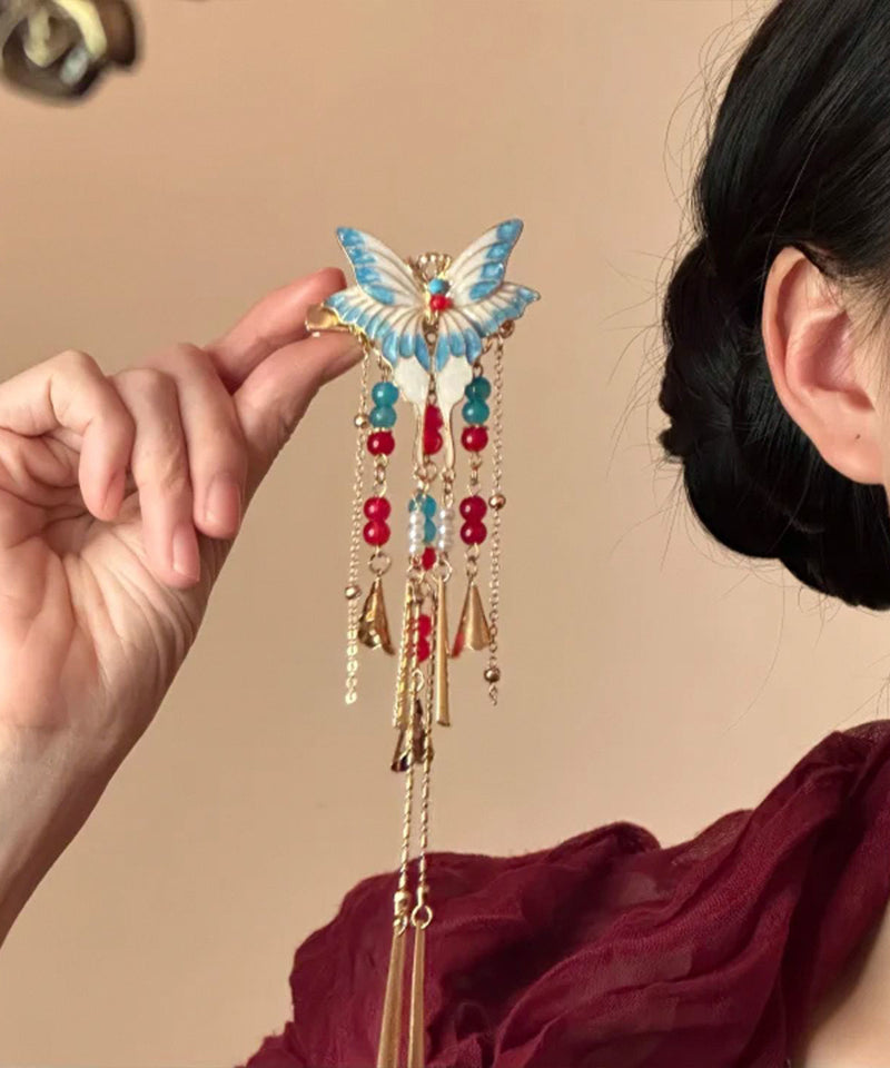 Colorblock Alloy Butterfly Enamel Tassel Single Hairpin