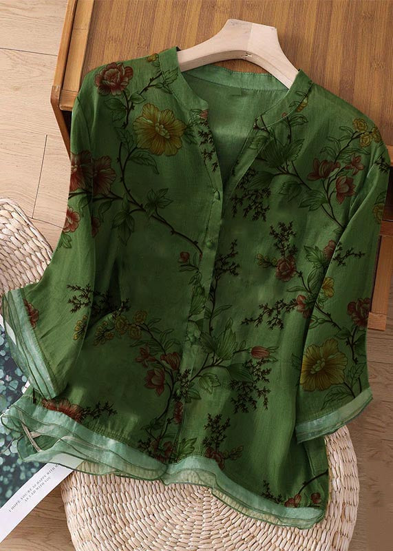 Red Stripes Embroidered Button Patchwork Linen Top Bracelet Sleeve