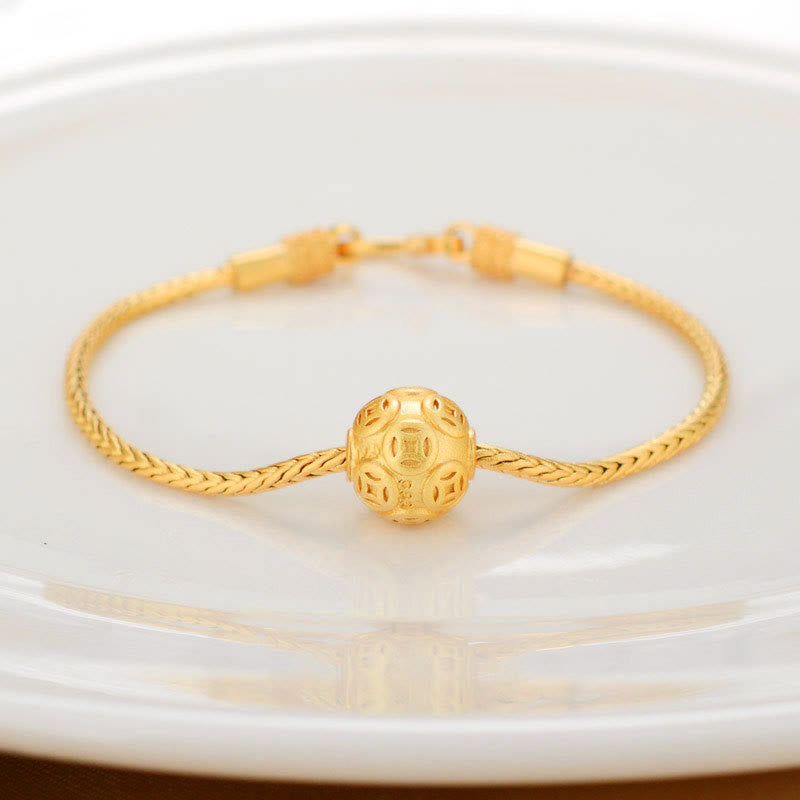 Buddha Stones Tibetan 18k Gold Om Mani Padme Hum Lucky Koi Fish Fu Character Ingot Copper Coin Peace Bracelet