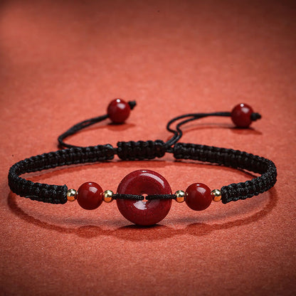 Buddha Stones Natural Cinnabar Peace Buckle Blessing String Bracelet