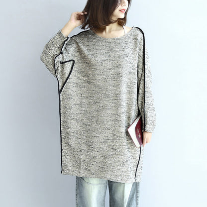 Fall Knit Cotton Dresses Light Gray Long Sleeve Sweater Dress