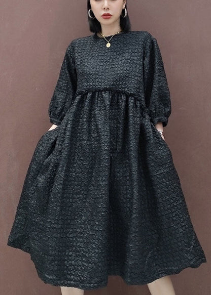 Black Mid Dress Cinched Half Sleeve