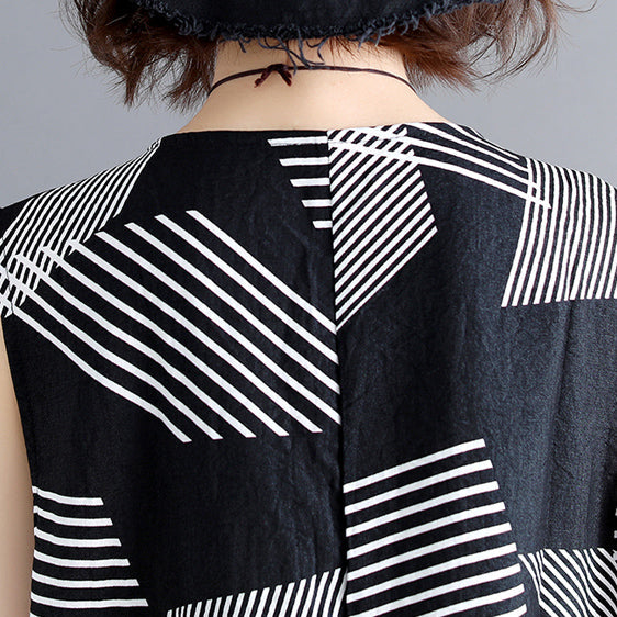 Geometric Cotton Linen Dress Loose Fitting Short Sleeve Baggy Dresses Long Dresses O Neck Caftans