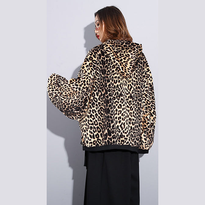 Leopard T Shirt Loose Fitting Hooded Clothing Tops Fine Batwing Sleeve Tops