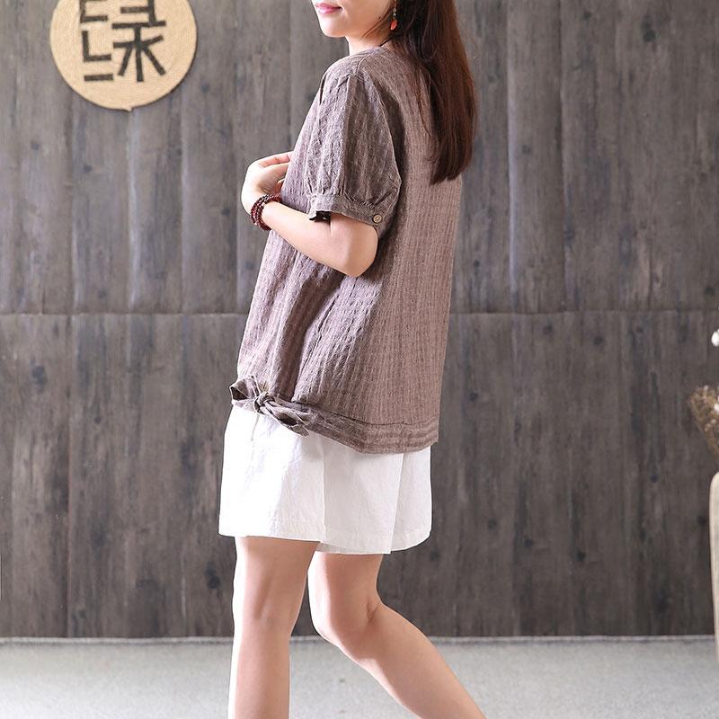 Cotton Tops Oversized Retro Lacing Cotton Linen Short Sleeve Pullover T Shirt