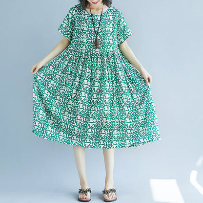 Green Midi Chiffon Dresses Holiday Dresses Fine Short Sleeve O Neck Dresses