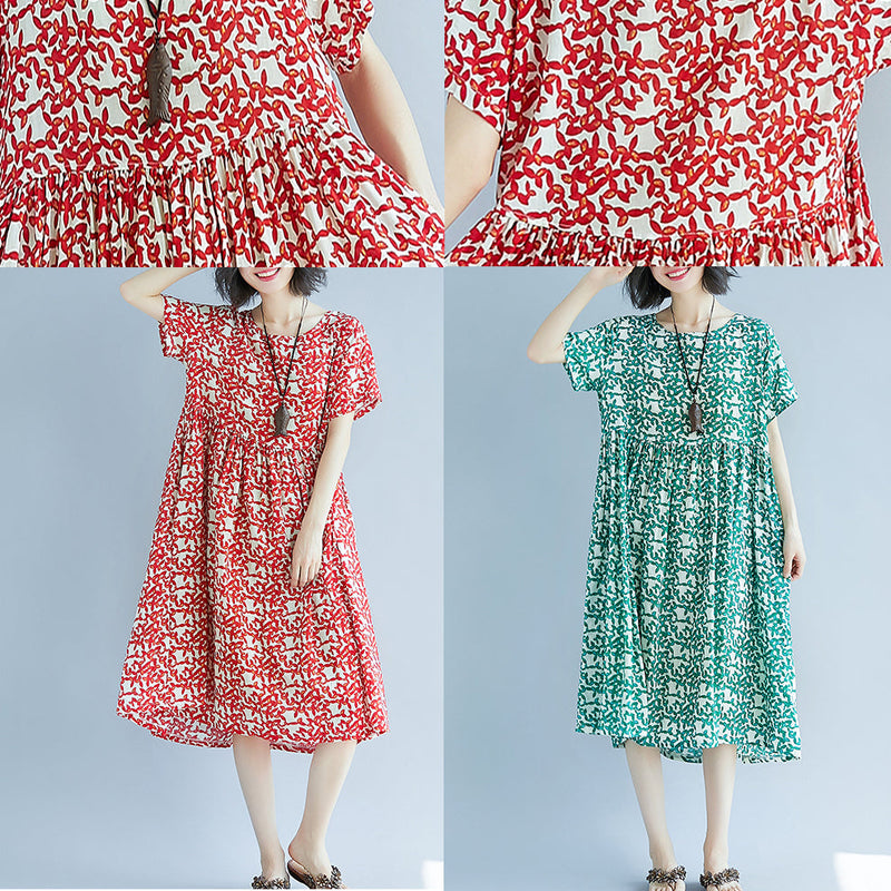 Green Midi Chiffon Dresses Holiday Dresses Fine Short Sleeve O Neck Dresses