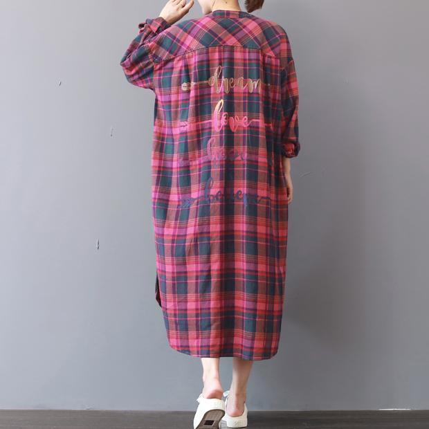 Plaid Prints Cotton Caftans Loose Fitting Cotton Clothing Shirt Dress New Low High Design Kaftans