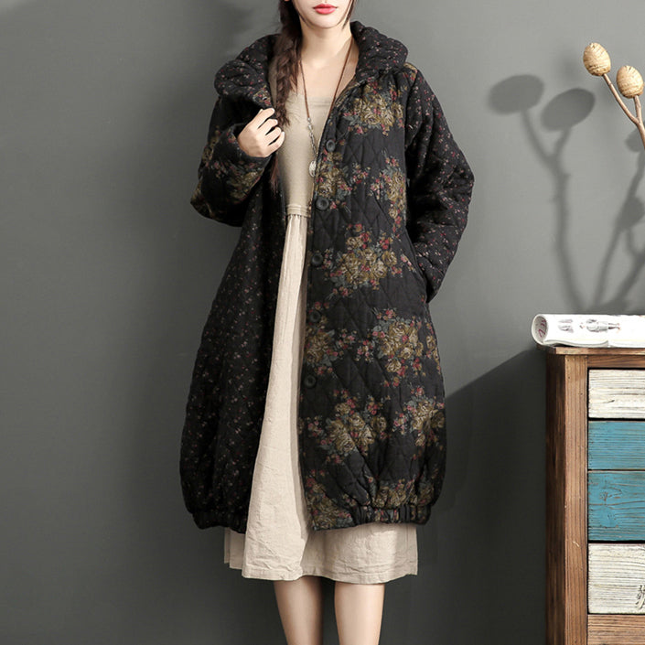 Thick Warm Print Patchwork Cotton Cardigans Linen Long Sleeve Winter Coats