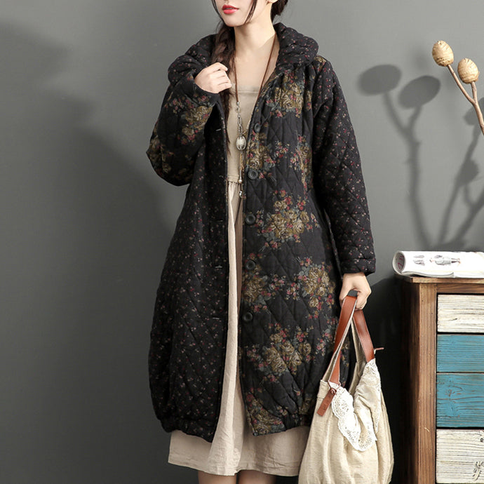 Thick Warm Print Patchwork Cotton Cardigans Linen Long Sleeve Winter Coats