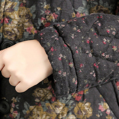 Thick Warm Print Patchwork Cotton Cardigans Linen Long Sleeve Winter Coats