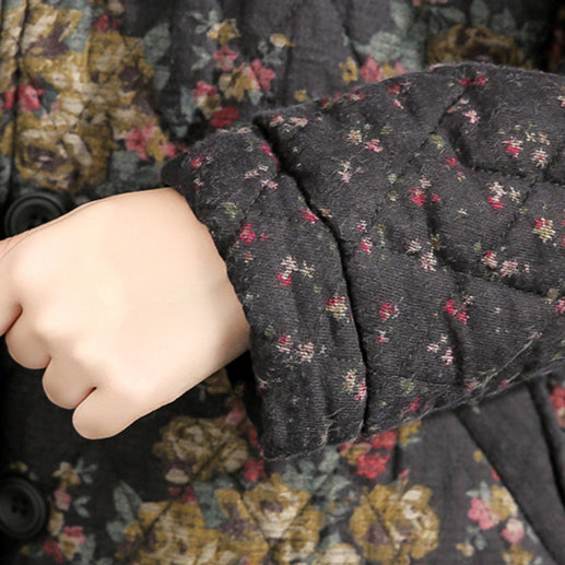 Thick Warm Print Patchwork Cotton Cardigans Linen Long Sleeve Winter Coats