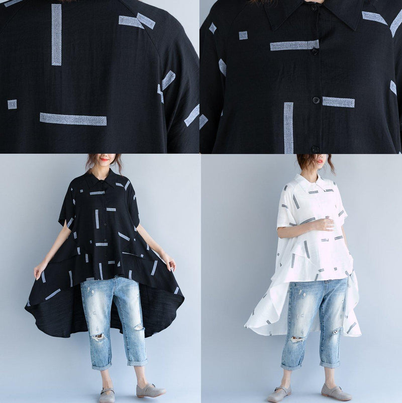 White Cotton Blouse Maxi T Shirts Low High Design Short Sleeve Cotton T Shirt