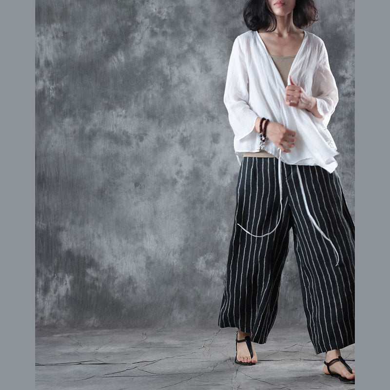 White Linen Blouse Clothing Linen Cotton T Shirt Half Sleeve V Neck Tie Waist Cotton Clothing