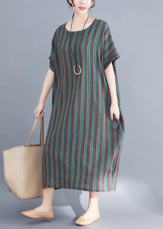Green Striped O Neck Summer Dress
