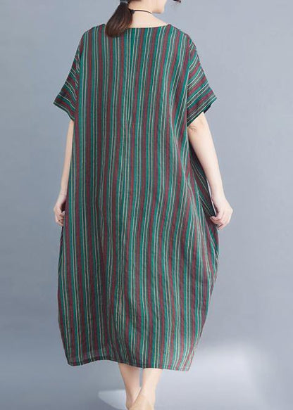 Green Striped O Neck Summer Dress
