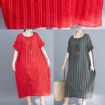 Green Striped O Neck Summer Dress
